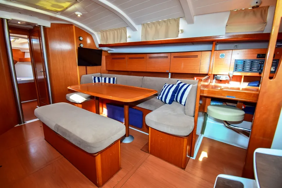 Salon of Blondie, a Beneteau Cyclades 43.4 sailboat at Marmaris, Turkey