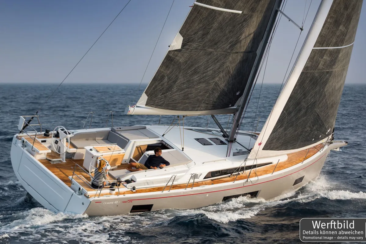 Exterior view of Momo, a Beneteau Oceanis 46.1 sailboat at Grad Pula, Croatia