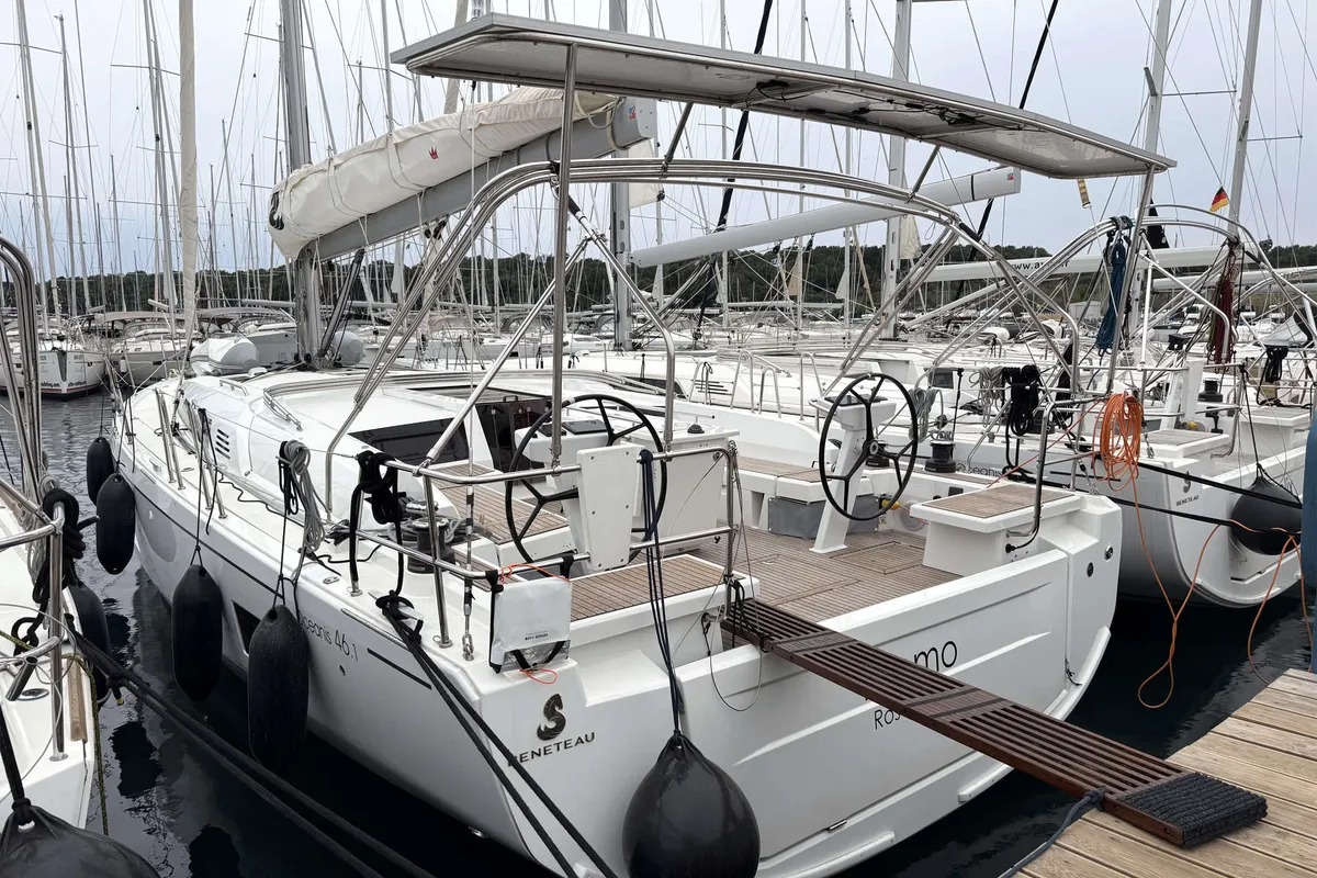Cockpit of Momo, a Beneteau Oceanis 46.1 sailboat at Grad Pula, Croatia