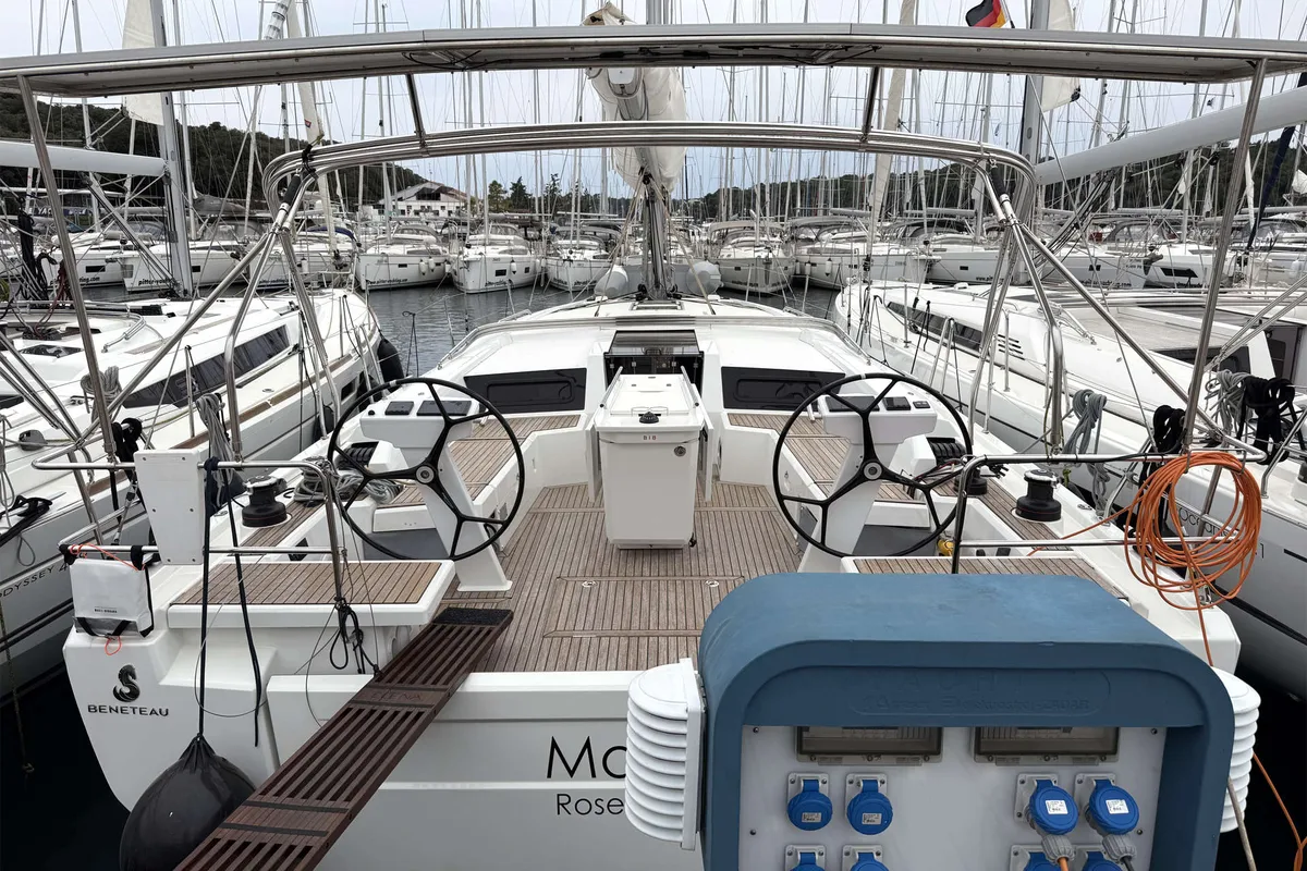 Cockpit of Momo, a Beneteau Oceanis 46.1 sailboat at Grad Pula, Croatia