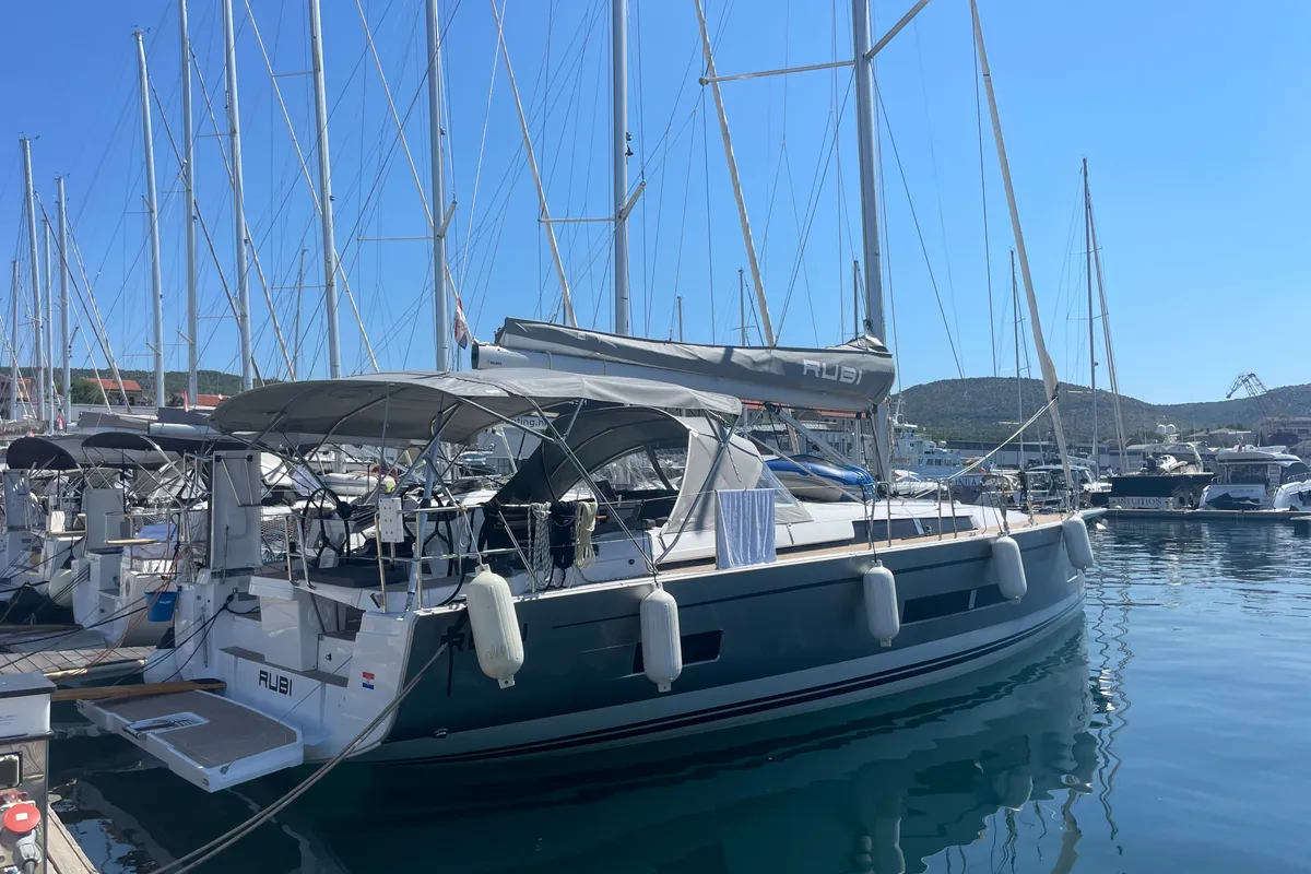 Exterior view of Rubi, a Hanse 460 sailboat at Šibenik, Croatia