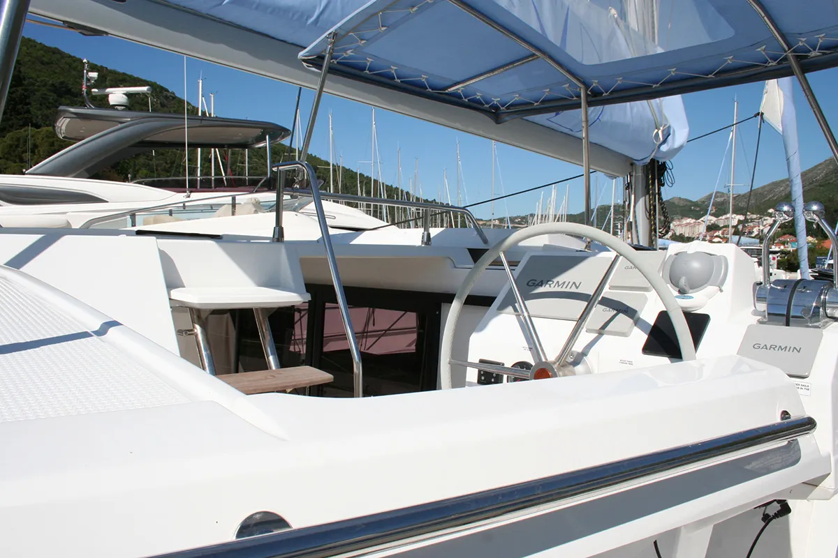 Cockpit of The Dove , a Lagoon 40 catamaran at Dubrovnik, Croatia