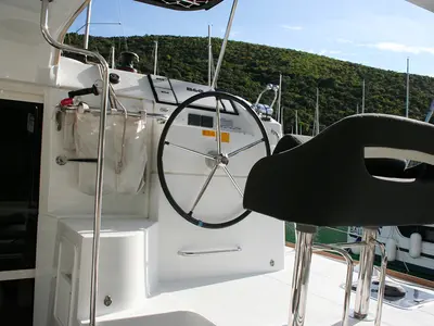 Cockpit of The Dove , a Lagoon 40 catamaran at Dubrovnik, Croatia