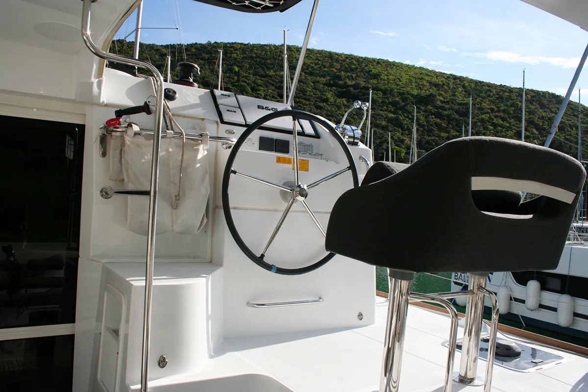 Cockpit of The Dove , a Lagoon 40 catamaran at Dubrovnik, Croatia