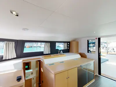 Galley of Vittoria, a Dufour 48 Catamaran catamaran at Olbia, Italy