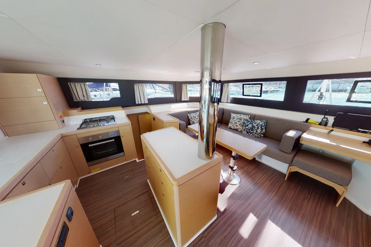 Salon of Vittoria, a Dufour 48 Catamaran catamaran at Olbia, Italy