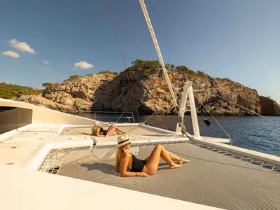 Deck of Skype, a Elan 40 sailboat at Saint-Tropez, France