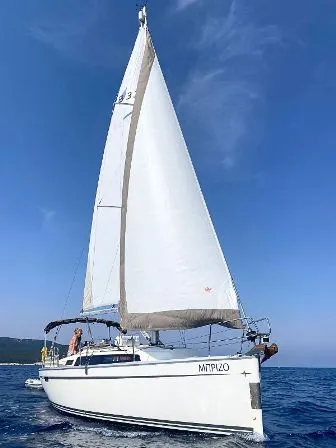 Exterior view of BRIZO, a Bavaria 33 Cruiser sailboat at Ellomenos, Greece