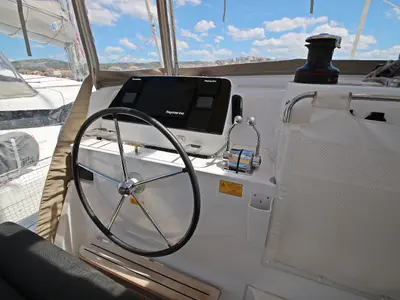 Cockpit of Sailing Breeze, a Lagoon 42 OW catamaran at Općina Rogoznica, Croatia