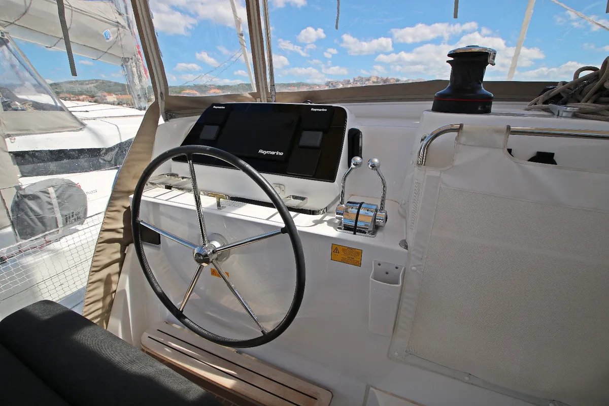 Cockpit of Sailing Breeze, a Lagoon 42 OW catamaran at Općina Rogoznica, Croatia