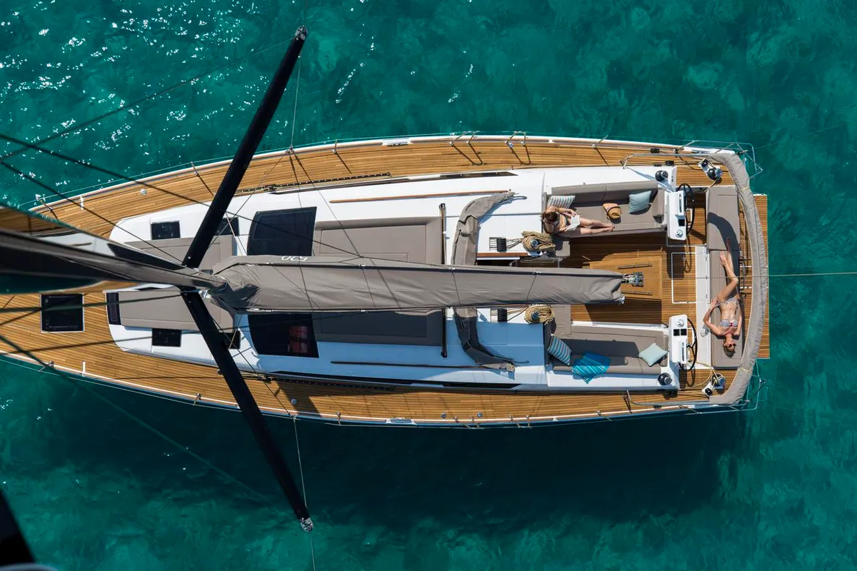 Deck of Notus, a Dufour 520 GL sailboat at Primošten, Croatia
