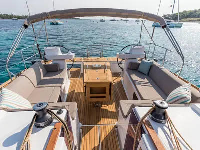 Deck of Notus, a Dufour 520 GL sailboat at Primošten, Croatia