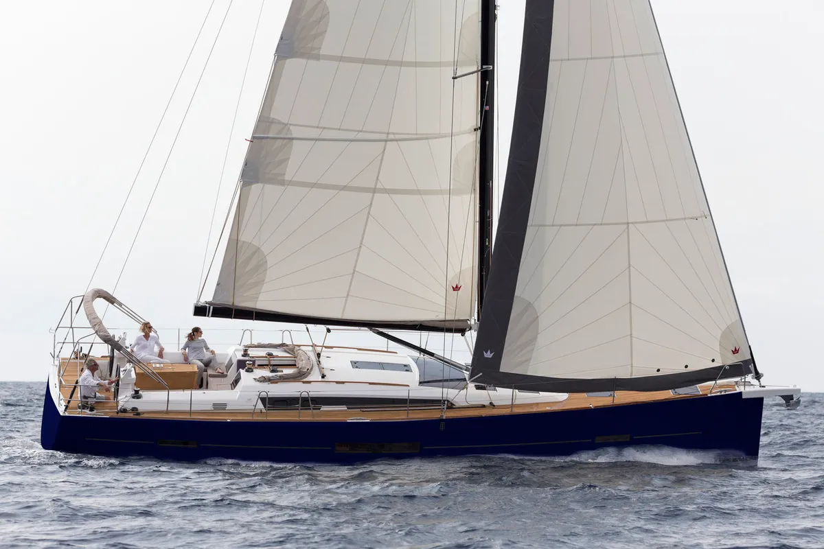 Exterior view of Notus, a Dufour 520 GL sailboat at Primošten, Croatia