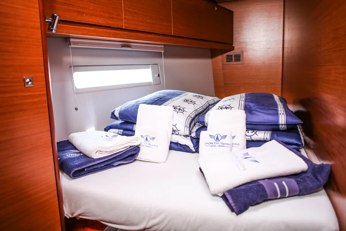 Cabin on Notus, a Dufour 520 GL sailboat at Primošten, Croatia
