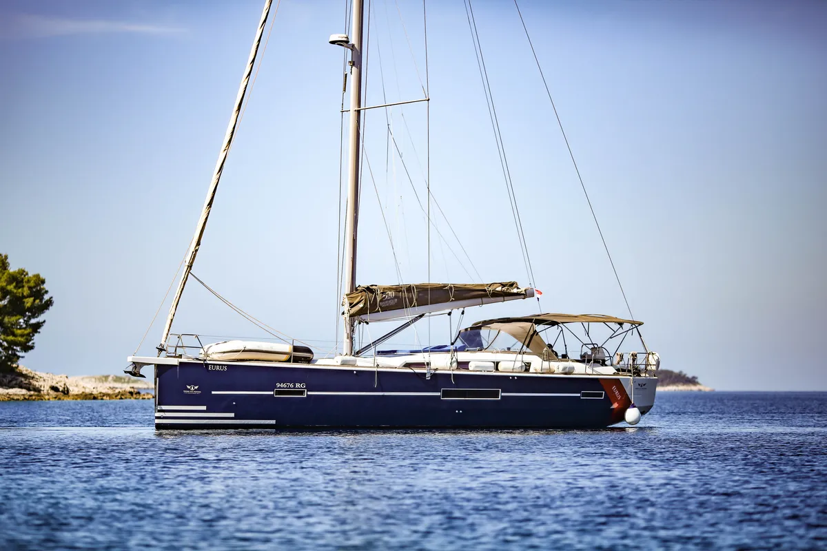 Exterior view of Notus, a Dufour 520 GL sailboat at Primošten, Croatia