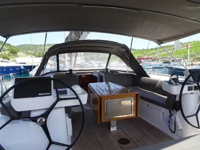 Cockpit of Notus, a Dufour 520 GL sailboat at Primošten, Croatia