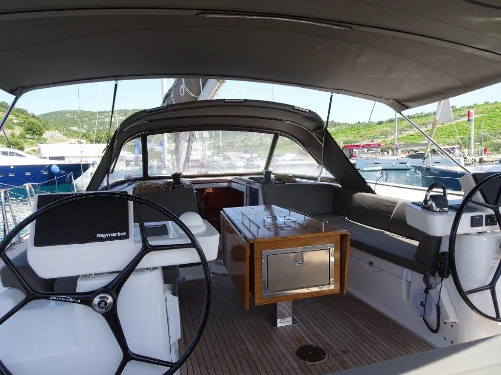 Cockpit of Notus, a Dufour 520 GL sailboat at Primošten, Croatia