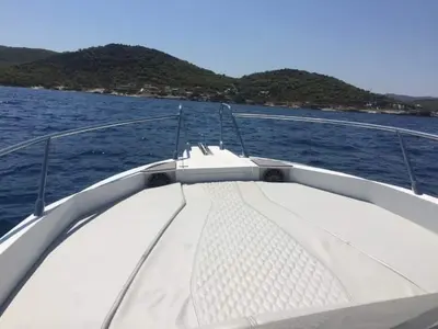 Deck of Meliti, a Karnic SL 702 motorboat at Lavrion, Greece