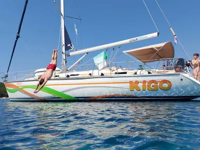 Exterior view of Kigo 3, a Bavaria 44 sailboat at Grad Rijeka, Croatia