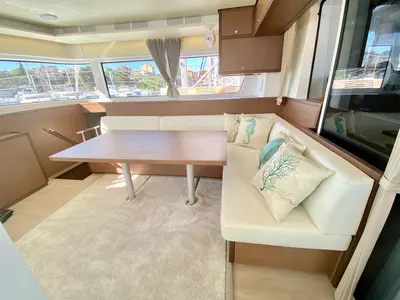 Salon of TIGA, a Lagoon 52F catamaran at Grad Šibenik, Croatia