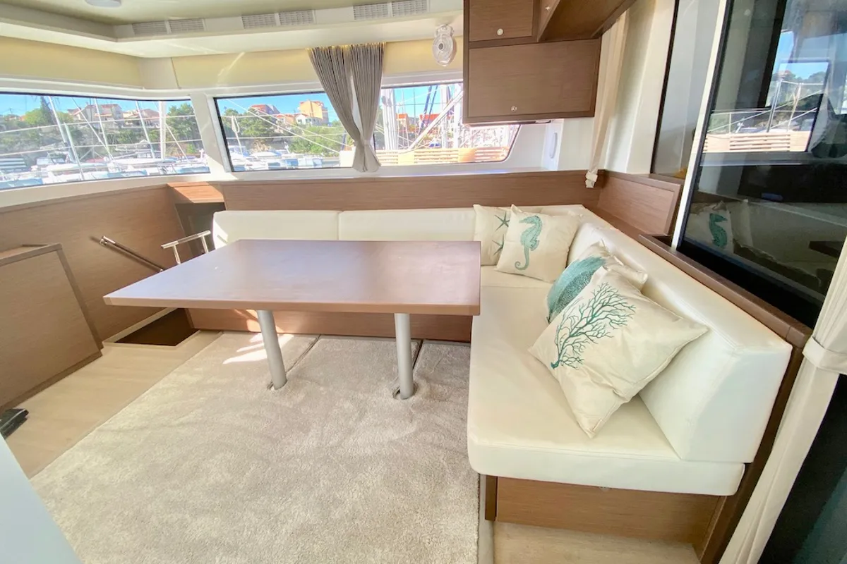 Salon of TIGA, a Lagoon 52F catamaran at Grad Šibenik, Croatia