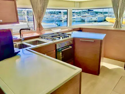 Galley of TIGA, a Lagoon 52F catamaran at Grad Šibenik, Croatia