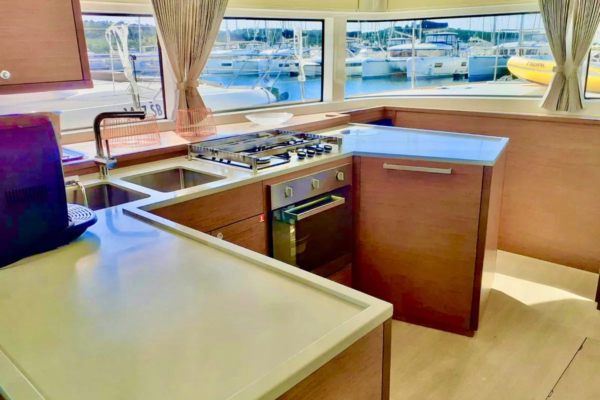 Galley of TIGA, a Lagoon 52F catamaran at Grad Šibenik, Croatia