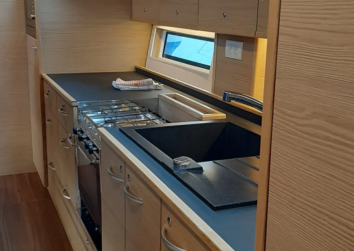 Galley of EL PATRON, a D&D Kufner 54 sailboat at Grad Trogir, Croatia