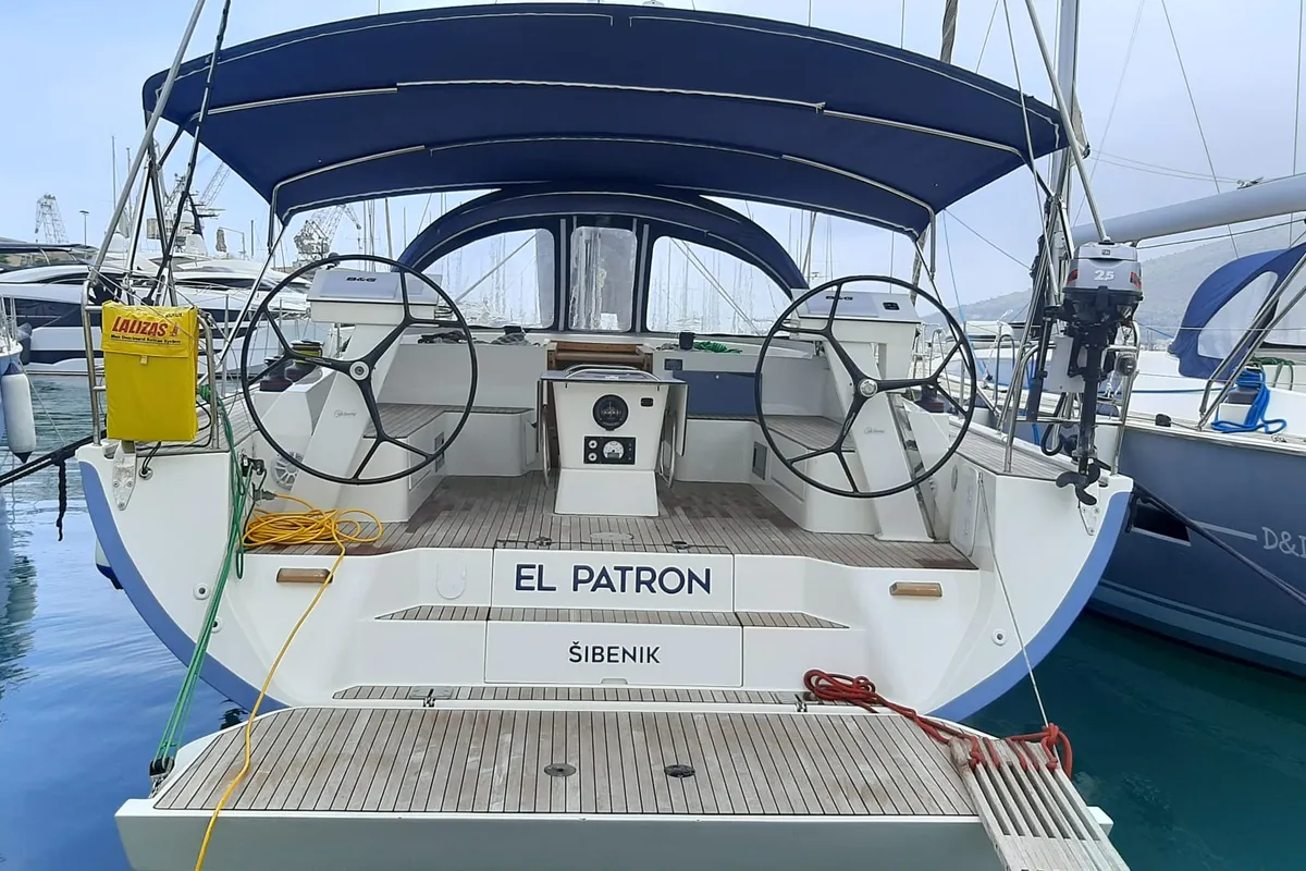 Cockpit of EL PATRON, a D&D Kufner 54 sailboat at Grad Trogir, Croatia