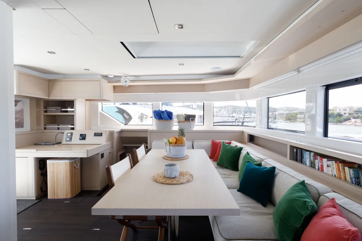 Galley of Adel, a Lagoon 55 catamaran at Lavrion, Greece