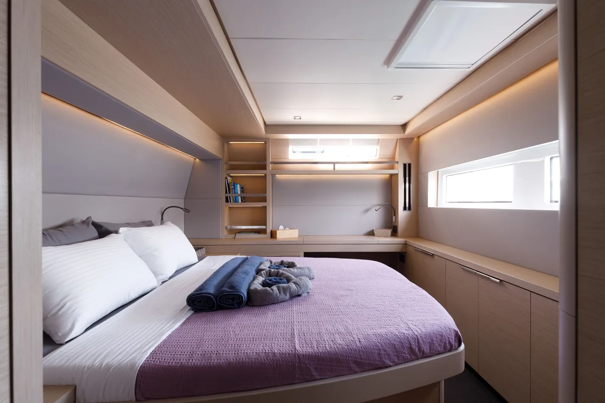 Cabin on Adel, a Lagoon 55 catamaran at Lavrion, Greece