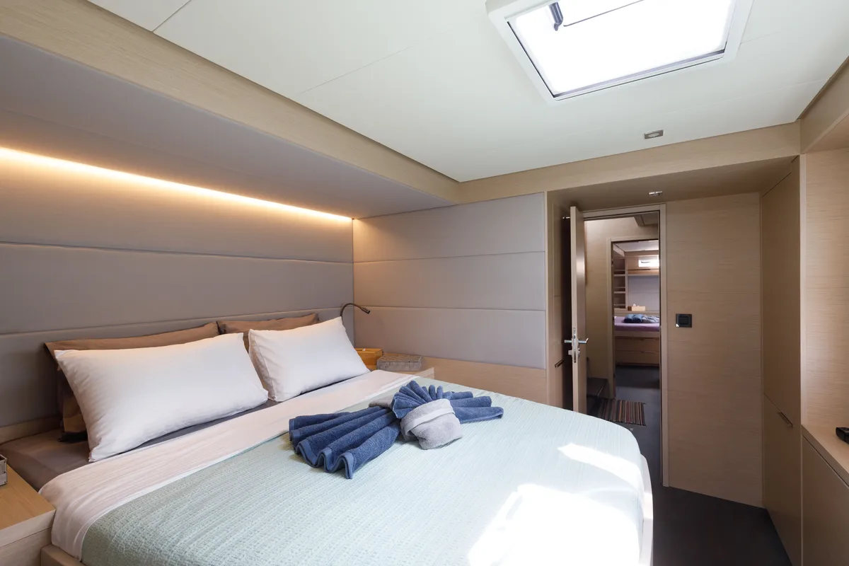 Cabin on Adel, a Lagoon 55 catamaran at Lavrion, Greece