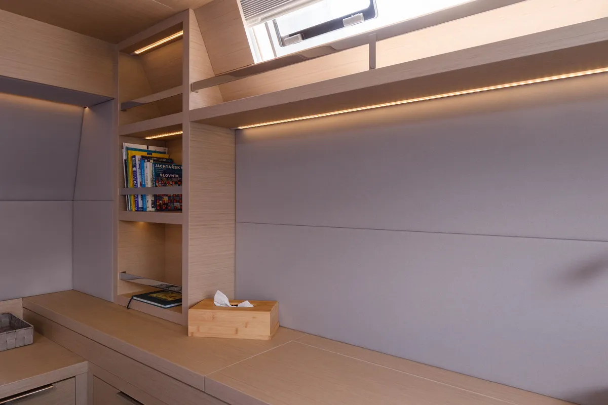 Cabin on Adel, a Lagoon 55 catamaran at Lavrion, Greece