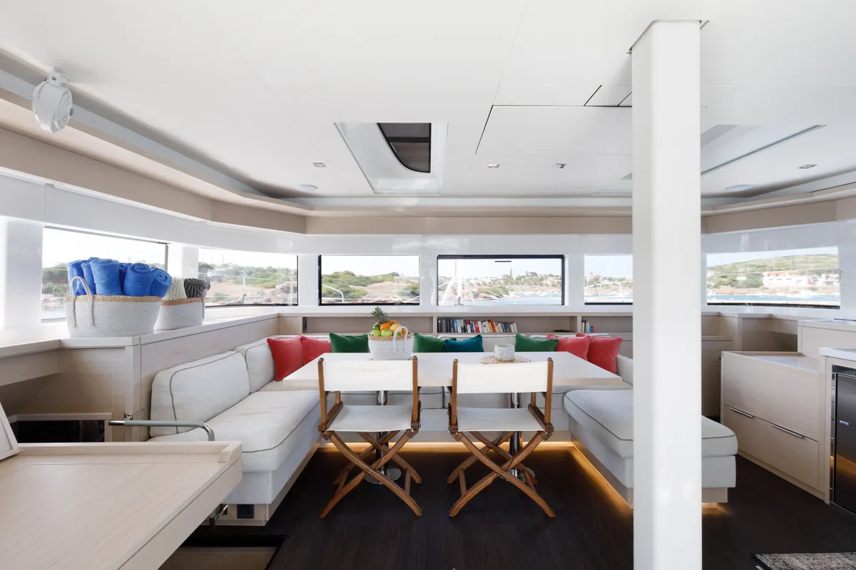 Salon of Adel, a Lagoon 55 catamaran at Lavrion, Greece