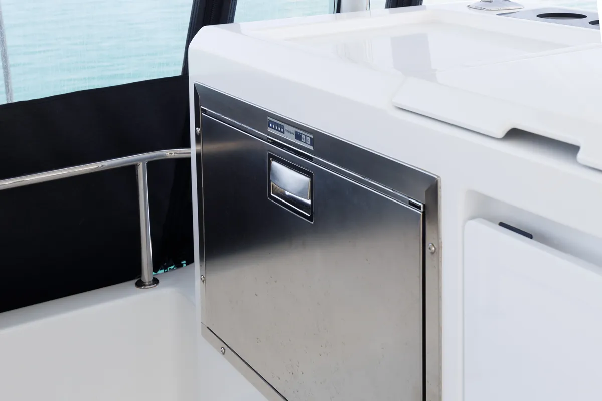 Deck of Adel, a Lagoon 55 catamaran at Lavrion, Greece