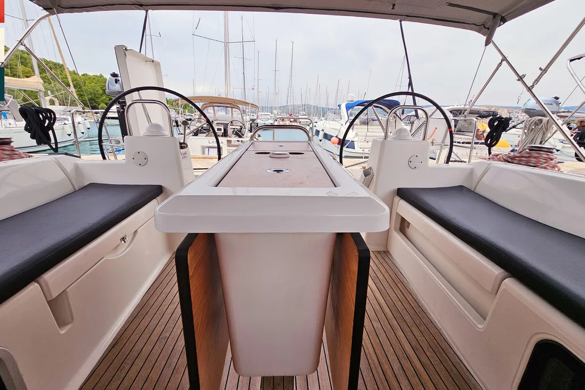 Deck of Rubato, a Dufour 460 GL sailboat at Kaštela, Croatia