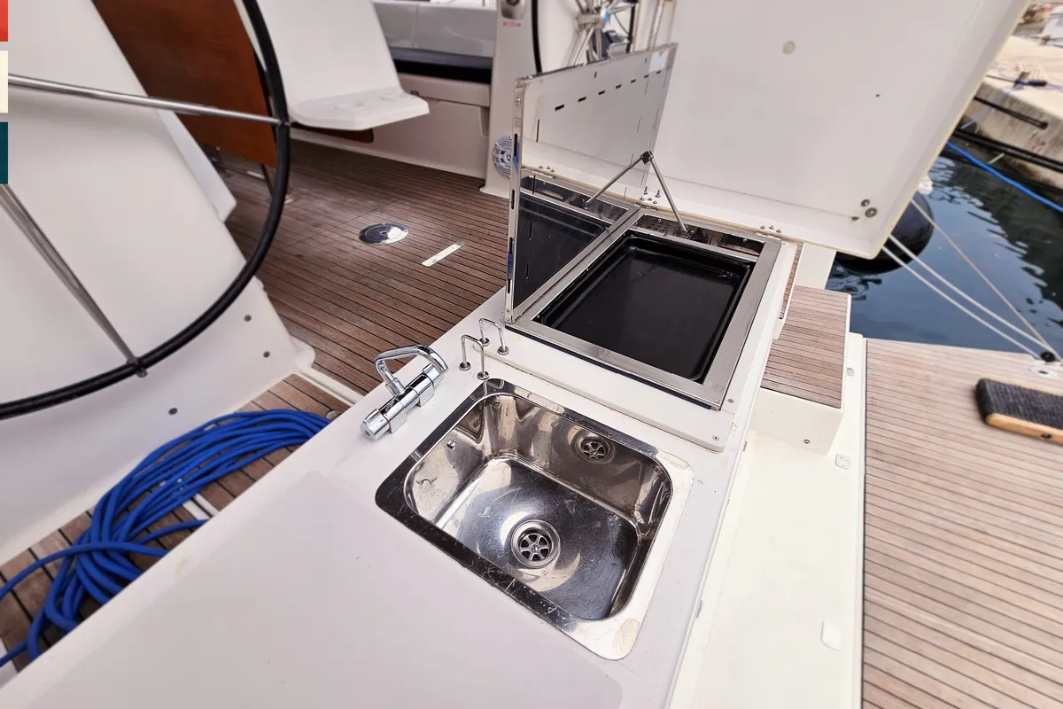 Deck of Rubato, a Dufour 460 GL sailboat at Kaštela, Croatia