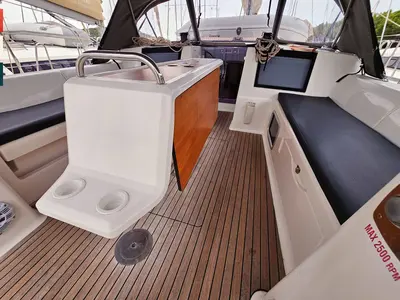 Deck of Rubato, a Dufour 460 GL sailboat at Kaštela, Croatia