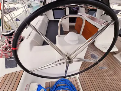 Cockpit of Rubato, a Dufour 460 GL sailboat at Kaštela, Croatia