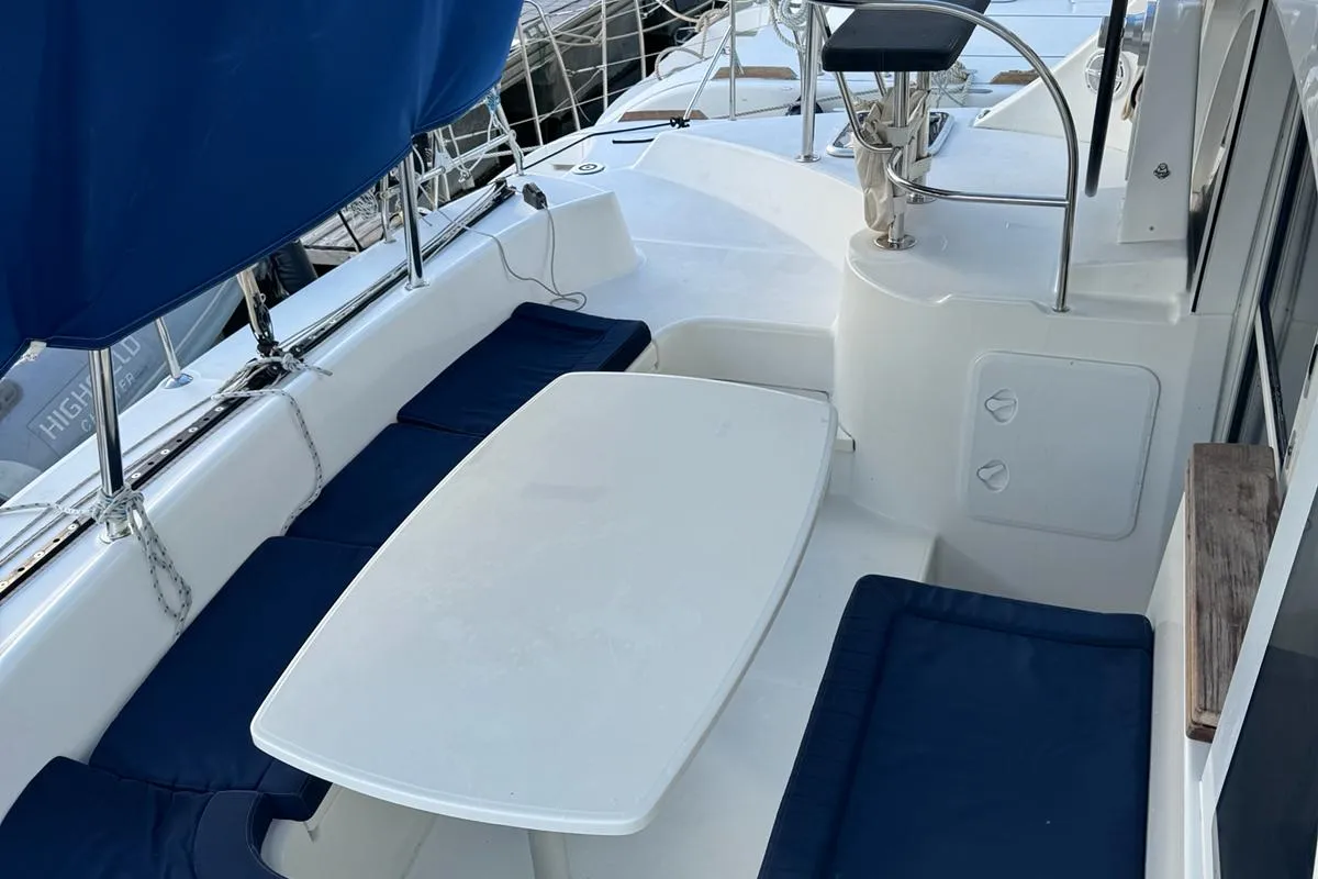 Deck of OSCAR III, a Lagoon 380 catamaran at Alameda, United States