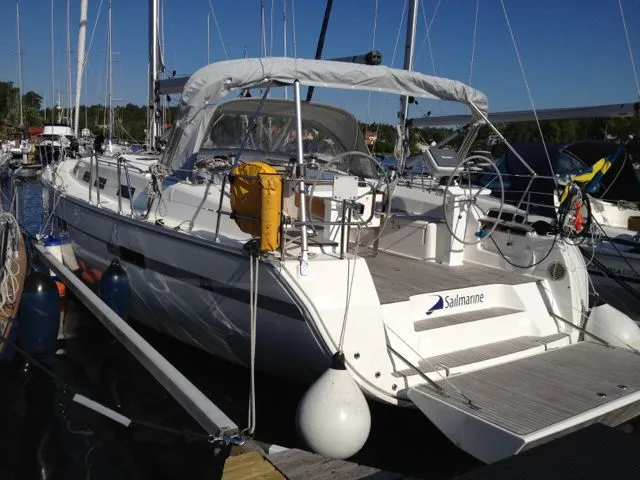 Exterior view of Alma, a Bavaria Cruiser 45 sailboat at Fisksätra, Sweden