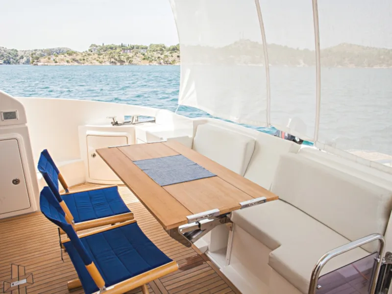 Deck of Lou Ann, a Azimut 43 S motorboat at Seget Donji, Croatia
