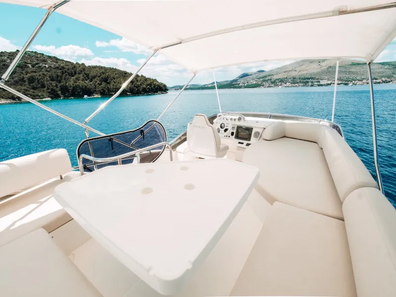 Deck of Lou Ann, a Azimut 43 S motorboat at Seget Donji, Croatia