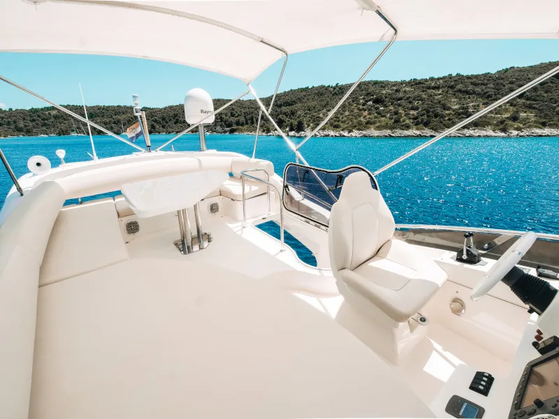 Cockpit of Lou Ann, a Azimut 43 S motorboat at Seget Donji, Croatia
