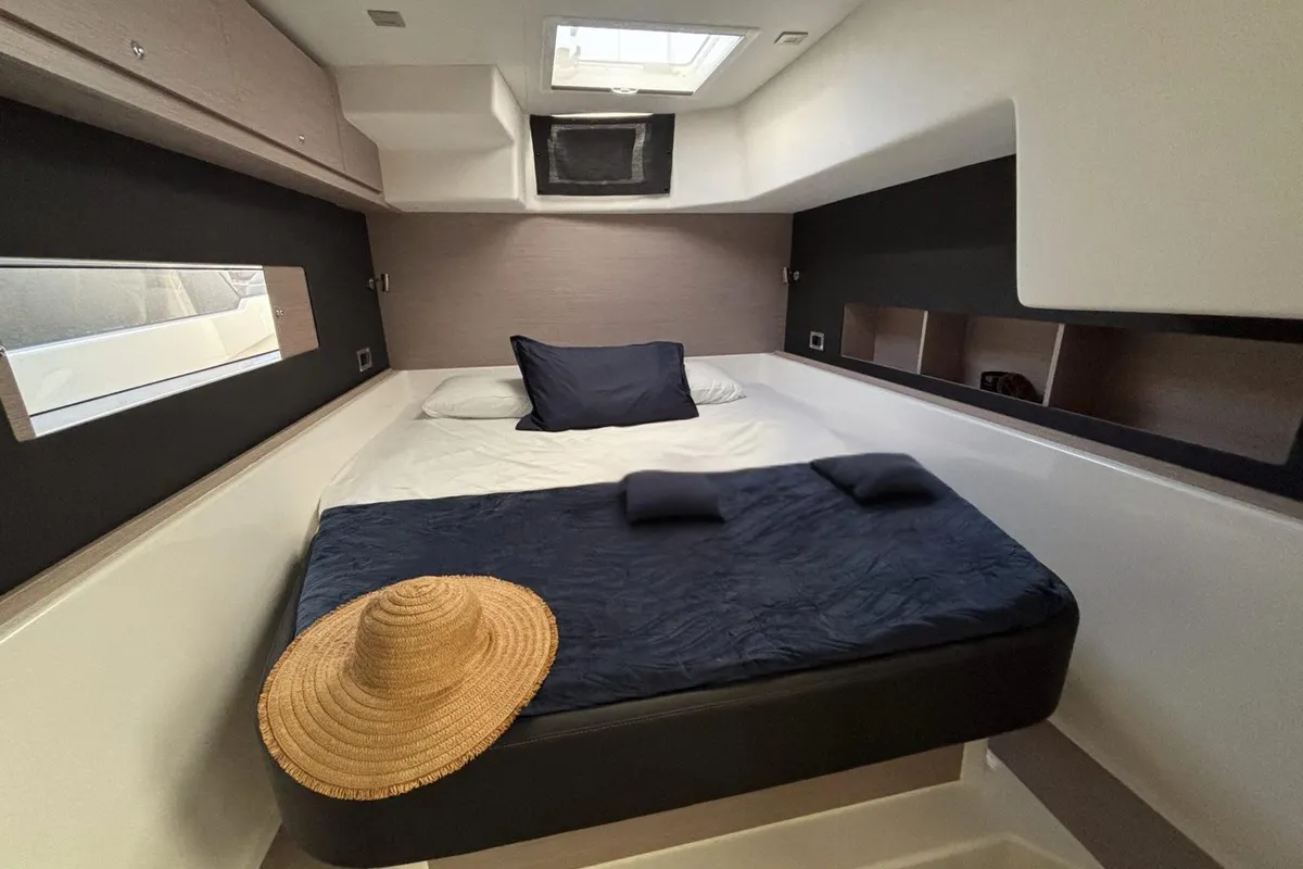 Cabin on El Mar, a Dufour 48 Cat catamaran at Sant Antoni de Portmany, Spain