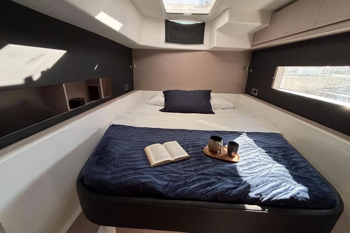 Cabin on El Mar, a Dufour 48 Cat catamaran at Sant Antoni de Portmany, Spain