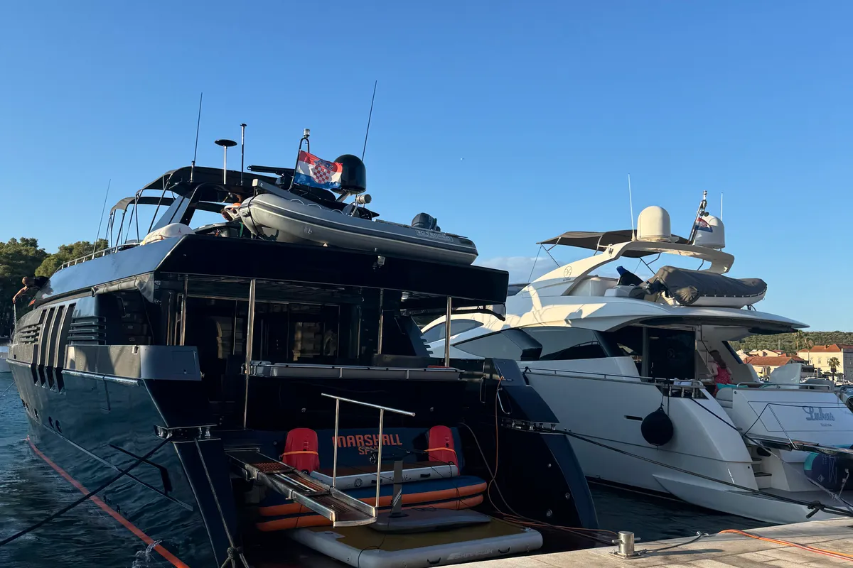 Exterior view of Marshall, a Posillipo Technema 82 motor yacht at Split, Croatia