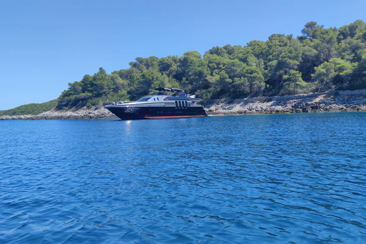 Exterior view of Marshall, a Posillipo Technema 82 motor yacht at Split, Croatia