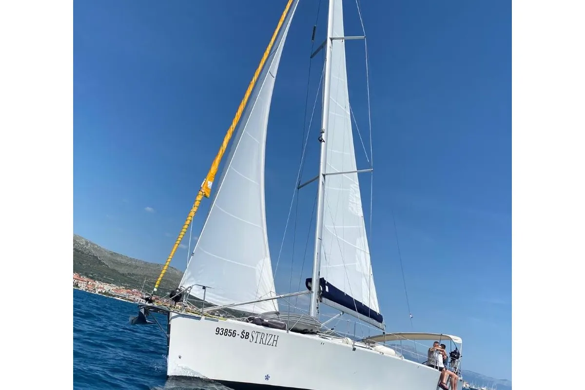 Exterior view of Strizh, a Cobra 41 sailboat at Grad Šibenik, Croatia