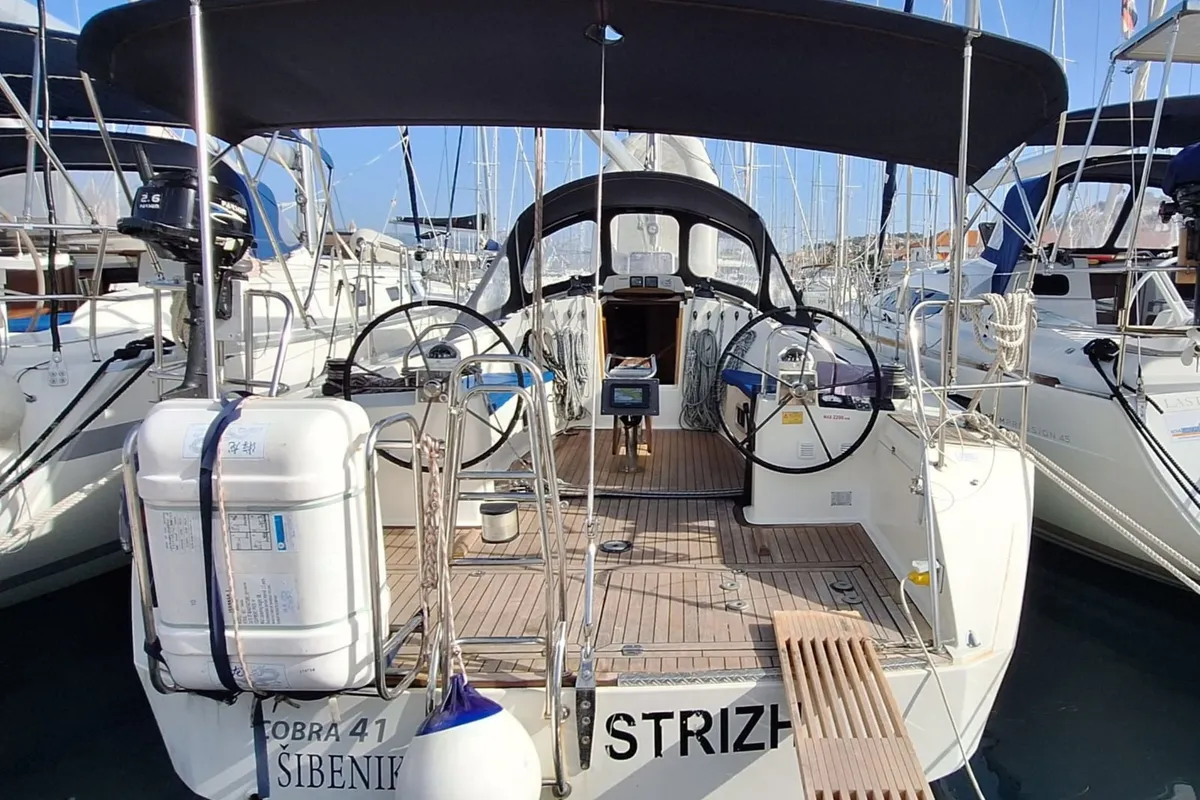 Cockpit of Strizh, a Cobra 41 sailboat at Grad Šibenik, Croatia